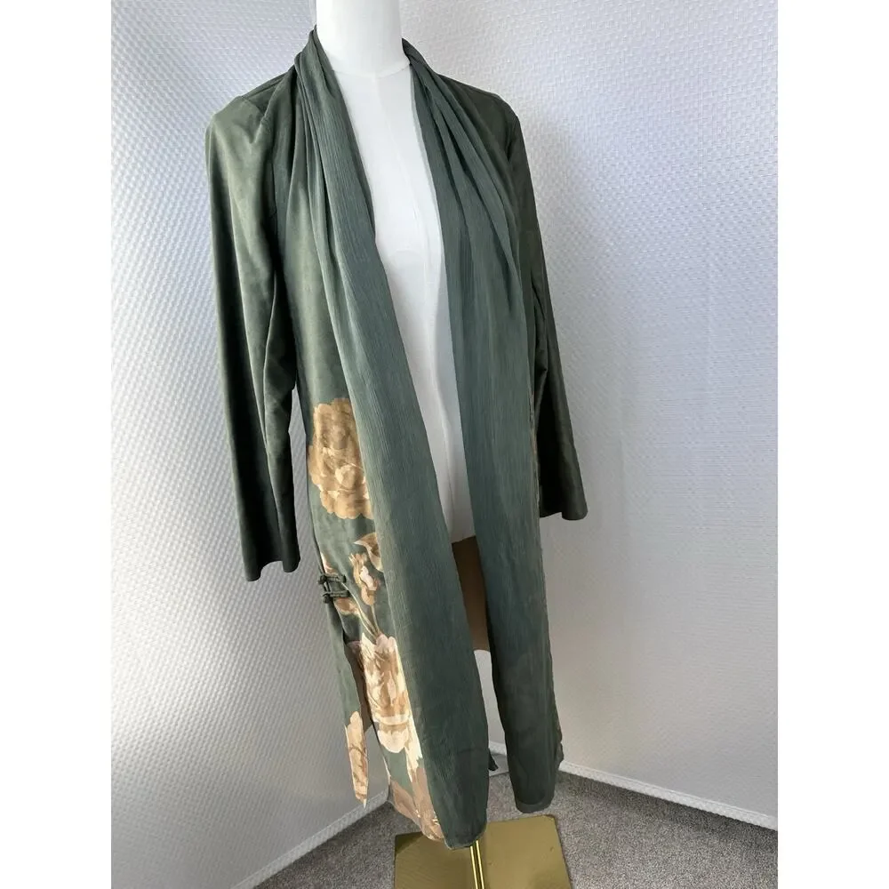 Soft Surroundings Khalia Open Kimono Jacket Topper Wearable Art Boho Medium Frog